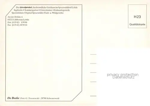 AK / Ansichtskarte Lehde Gasthaus Hirschwinkel Lehde