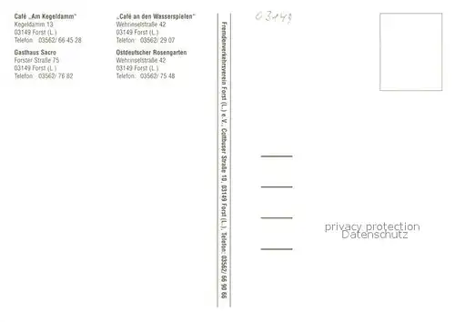 AK / Ansichtskarte Forst_Lausitz Caf? am Kegeldamm Gasthaus Sacro   Forst_Lausitz