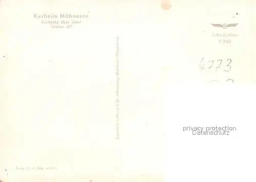 AK / Ansichtskarte Koerbecke_Moehnesee Kurheim Moehnesee Fliegeraufnahme Koerbecke Moehnesee