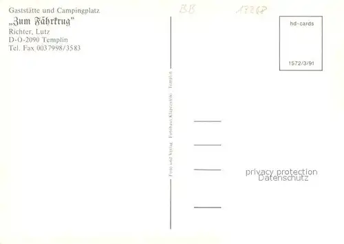 AK / Ansichtskarte Templin Gaststaette Campingplatz Zum Faehrkrug Templin