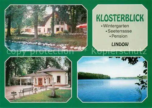 AK / Ansichtskarte Lindow_Mark Gaststaette Pension Klosterblick Partie am See Lindow Mark