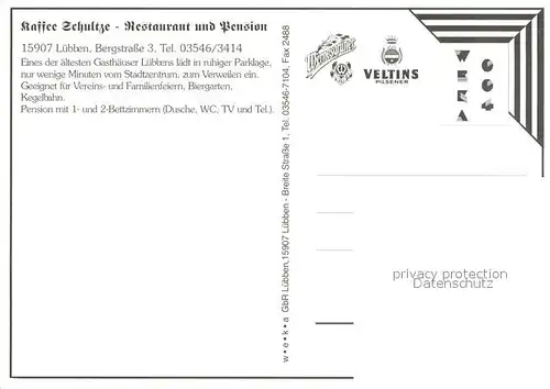 AK / Ansichtskarte Luebben_Spreewald Kaffee Schultze Restaurant Pension Luebben Spreewald