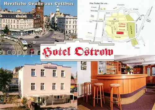 AK / Ansichtskarte Cottbus Hotel Ostrow Rezeption Stadtzentrum Strassenbahn Cottbus