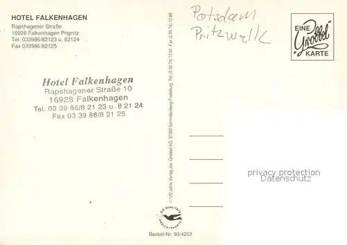 AK / Ansichtskarte Falkenhagen_Pritzwalk Hotel Falkenhagen Fremdenzimmer Tagungsraum Rezeption Falkenhagen Pritzwalk