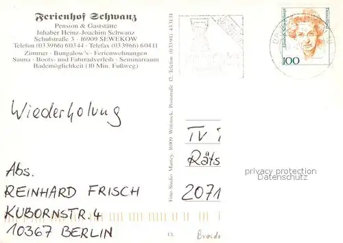 AK / Ansichtskarte Sewekow Ferienhof Schwanz Pension Gaststaette Sewekow