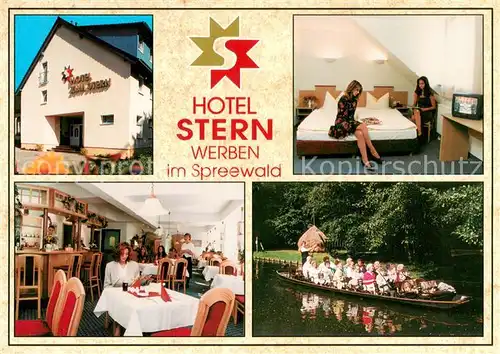 AK / Ansichtskarte Werben_Niederlausitz Hotel Stern Restaurant Fremdenzimmer Wasserstrasse Kahnfahrt Werben_Niederlausitz