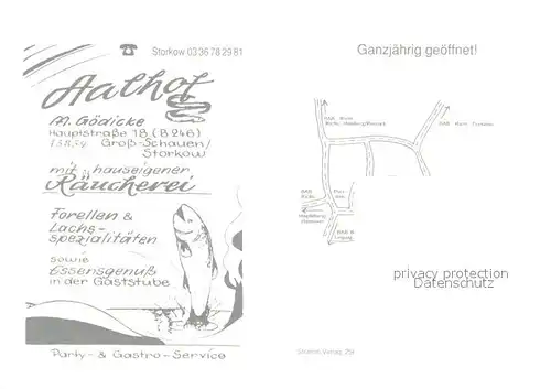 AK / Ansichtskarte Storkow_Mark Aalhof Raeucherei Gaststube Terrasse Storkow Mark