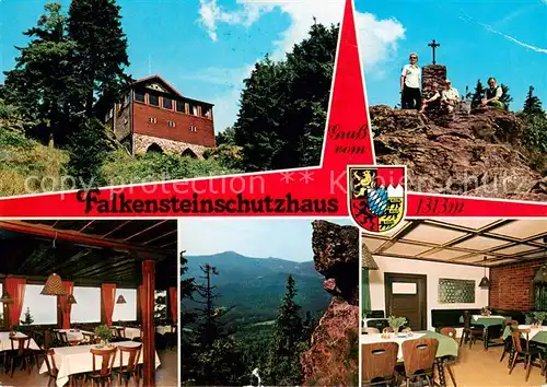 AK / Ansichtskarte Zwieselerwaldhaus Falkensteinschutzhaus Gaststaette Felsen Gipfelkreuz Landschaftspanorama 