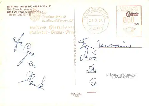 AK / Ansichtskarte Warzenried Reiterhof Hotel Boehmerwald Restaurant Hallenbad Warzenried