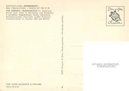 AK / Ansichtskarte Kleinaspach Gasthof Cafe Sonnenhof Kegelbahn Kleinaspach