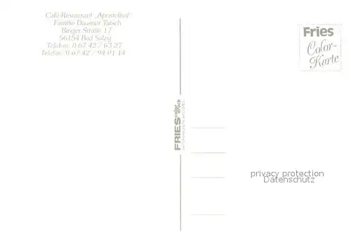 AK / Ansichtskarte Bad_Salzig Cafe Restaurant Apostelhof Bad_Salzig