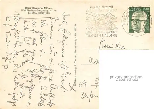 AK / Ansichtskarte Berg_Fischen_Allgaeu Gaestehaus Haus Hermann Althaus Allgaeuer Alpen Berg_Fischen_Allgaeu