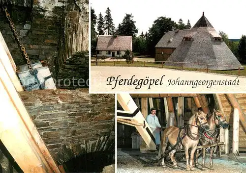 AK / Ansichtskarte Johanngeorgenstadt Foerderverein Pferdegoepel Treibschacht mit Foerdertonne Huthaus Goepelspindel mit Pferden Johanngeorgenstadt