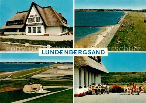 AK / Ansichtskarte Simonsberger_Koog Hotel Lundenbergsand Terrasse Deich Strand Fliegeraufnahme 
