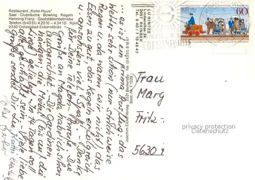 AK / Ansichtskarte Eckernfoerde Restaurant Kolm Huus Saal Kamin Kegelbahnen Bowling Eckernfoerde