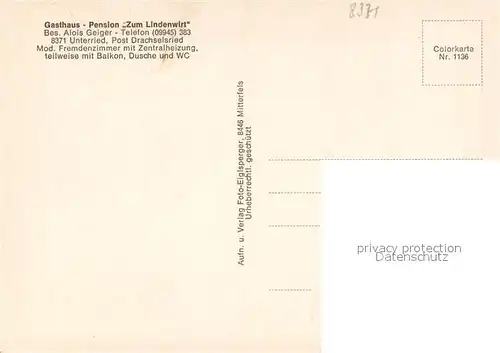 AK / Ansichtskarte Unterried_Viechtach Gasthaus Pension Zum Lindenwirt Panorama Bayerischer Wald Unterried Viechtach