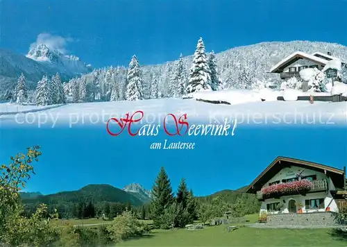 AK / Ansichtskarte Mittenwald_Bayern Gaestehaus Pension Haus Seewink l am Lautersee Sommer  und Winterpanorama Mittenwald Bayern
