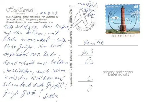 AK / Ansichtskarte Mittenwald_Bayern Gaestehaus Pension Haus Seewink l am Lautersee Sommer  und Winterpanorama Mittenwald Bayern