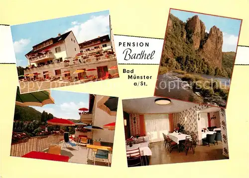 AK / Ansichtskarte Bad_Muenster_Stein_Ebernburg Hotel Pension Barthel Restaurant Terrasse Nahetal Felsen Bad_Muenster