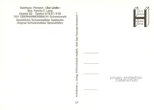 AK / Ansichtskarte Oberharmersbach Gasthaus Pension Zur Linde Restaurant Oberharmersbach