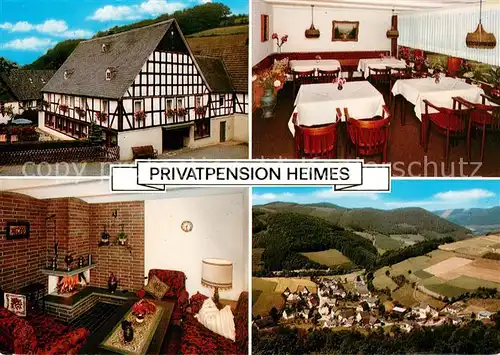 AK / Ansichtskarte Milchenbach Privatpension Heimes Gaststube Kaminzimmer Fliegeraufnahme Milchenbach