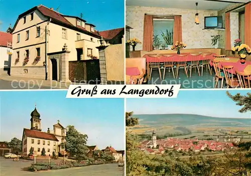 AK / Ansichtskarte Langendorf_Unterfranken Gasthaus zum Adler Gaststube Kirche Panorama Langendorf Unterfranken