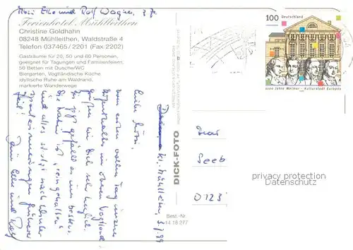 AK / Ansichtskarte Muehlleithen_Klingenthal Ferienhotel Restaurant Terrasse Teich Muehlleithen_Klingenthal