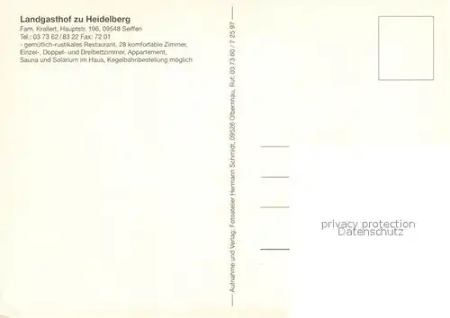 AK / Ansichtskarte Seiffen_Erzgebirge Landgasthof zu Heidelberg Restaurant Fremdenzimmer Seiffen Erzgebirge