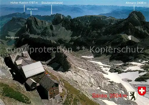 AK / Ansichtskarte Saentis_AR Berghotel Saentis mit Seealpsee Marwies Stauberenkanzel Altmann Saentis_AR
