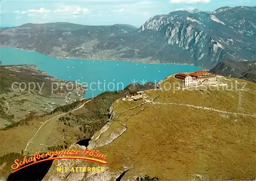 AK / Ansichtskarte Schafberg_Attersee mit BErghotel Schafbergspitze und Schutzhuette Himmelspforte Fliegeraufnahme Schafberg Attersee