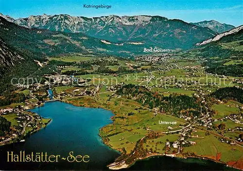 AK / Ansichtskarte Bad_Goisern_Salzkammergut Fliegeraufnahme mit Steeg Untersee und Hallstaetter See Bad_Goisern_Salzkammergut