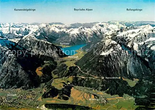 AK / Ansichtskarte Maurach_Achensee Fliegeraufnahme mit Jenbach Wiesing Karwendelgebirge Bayrische Alpen Rofangebirge Maurach Achensee