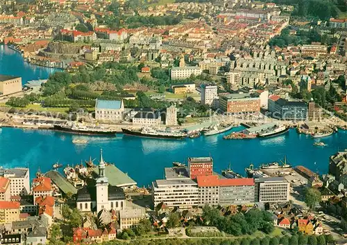 AK / Ansichtskarte Bergen_Norwegen Parti fra Vagen med Nykirken Fliegeraufnahme Bergen Norwegen