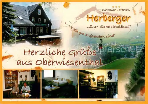 AK / Ansichtskarte Oberwiesenthal_Erzgebirge Gasthaus Pension Herberger Zur Schachtelbud Bergbahn Panorama Oberwiesenthal Erzgebirge