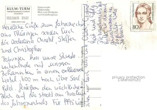 AK / Ansichtskarte Saalfeld_Saale Kulmberghaus Aussichtsturm Finkenstube Floesserstube Panorama Saalfeld_Saale