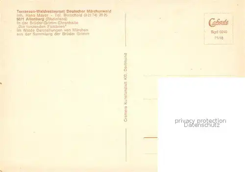 AK / Ansichtskarte Altenberg_Rheinland Terrassen Waldrestaurant Deutscher Maerchenwald Brueder Grimm Ehrenhalle "Die tanzenden Fontaenen" Altenberg_Rheinland