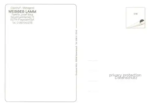 AK / Ansichtskarte Pleystein Gasthof Metzgerei Weisses Lamm Bergkirche Panorama Oberpfaelzer Wald Pleystein