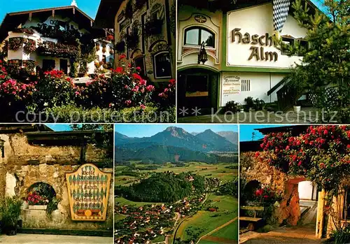 AK / Ansichtskarte Neubeuern Restaurant und Cafe Haschl Alm Alpenpanorama Fliegeraufnahme Neubeuern