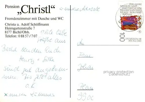 AK / Ansichtskarte Bichl_Bad_Toelz Pension Christl Motiv mit Kirche Alpen Bichl_Bad_Toelz