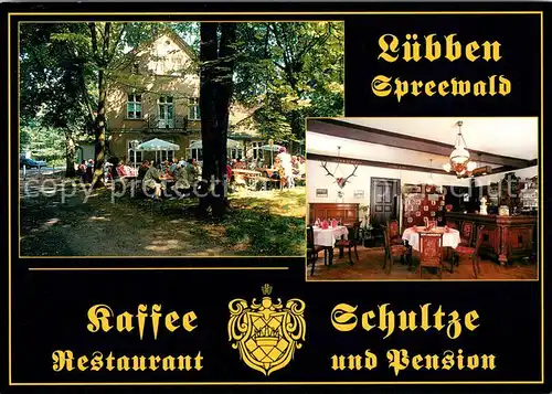 AK / Ansichtskarte Luebben_Spreewald Kaffee Restaurant Pension Schultze Biergarten Luebben Spreewald
