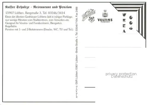 AK / Ansichtskarte Luebben_Spreewald Kaffee Restaurant Pension Schultze Biergarten Luebben Spreewald
