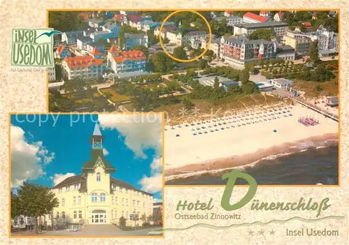 AK / Ansichtskarte Zinnowitz_Ostseebad Hotel Duenenschloss Strand Fliegeraufnahme Zinnowitz_Ostseebad