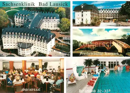 AK / Ansichtskarte Bad_Lausick Sachsenklinik Speisesaal Hallenbad Freilichtbuehne Kurpark Bad_Lausick