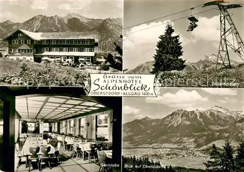 AK / Ansichtskarte Oberstdorf Alpenhotel Schoenblick Gaststube Sessellift Soellereckbahn Panorama Allgaeuer Alpen Oberstdorf