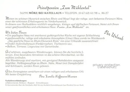 AK / Ansichtskarte Moerz_Kastellaun Pension Zum Muehlental 