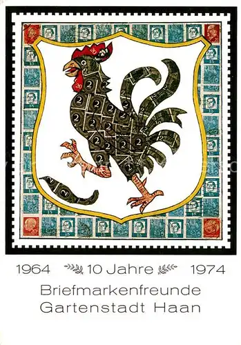 AK / Ansichtskarte Haan_Rheinland 10 Jahre Briefmarkenfreunde Briefmarke Wappen Haan_Rheinland
