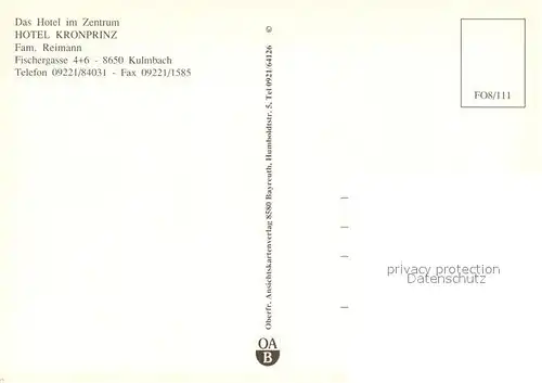 AK / Ansichtskarte Kulmbach Hotel Kronprinz Schloss Kulmbach