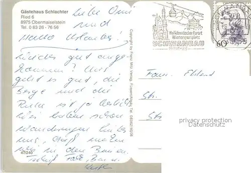AK / Ansichtskarte Obermaiselstein Gaestehaus Schlachter Allgaeuer Alpen Obermaiselstein
