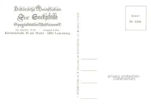 AK / Ansichtskarte Ladenburg Historische Weinstuben zur Sackpfeife Restaurant Ladenburg