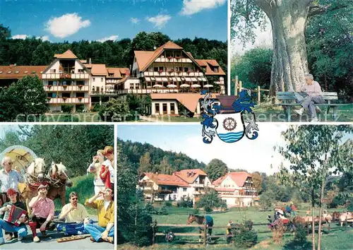 AK / Ansichtskarte Hosenfeld Gasthof Sieberzmuehle im Sommer Planwagen Reiterhof Hosenfeld